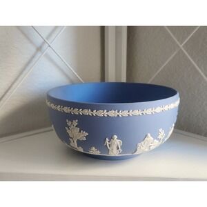 Vtg Antq Wedgwood Blue White Jasperware Neoclassical Scene Bowl 8" England